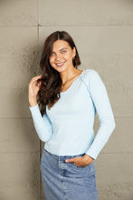 Mineral Wash Exposed Seam Long Sleeve Top Light Blue