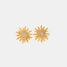 Stainless Steel Inlaid Rhinestone Sun Shape Stud Earrings Gold One Size