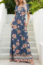 Printed Round Neck Short Sleeve Maxi Dress Dusty Blue