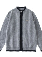 Men's Zip-Up Cardigan with Contrast Trim Gray