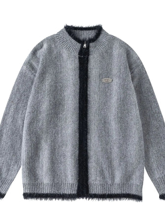 Men's Zip-Up Cardigan with Contrast Trim Gray