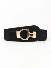 PU Elastic Wide Belt with Alloy Buckle Black One Size Belts
