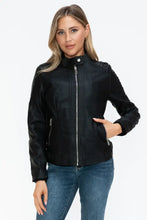 Snobbish PU Leather Biker Jacket with Side Zip Pockets Woman Outerwear