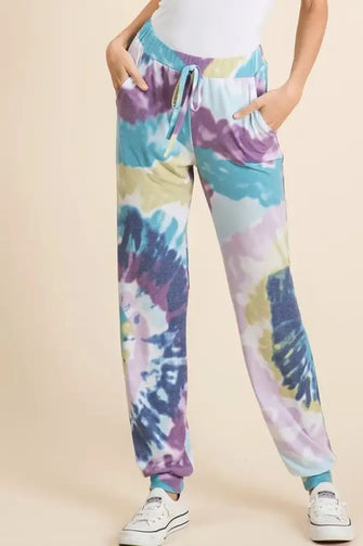 BiBi Tie Dye French Terry Casual Pants LAVENDER BLUE Woman Pants