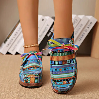 Printed Round Toe Sneakers Blue Woman Sneakers