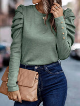 Round Neck Puff Sleeve Sleeve Blouse Woman Blouses