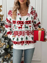 Drawstring Christmas Element Zip Up Hooded Jacket White Woman Outerwear