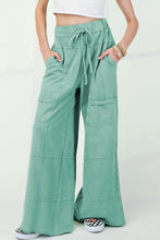 Mineral Wash Exposed Seam Drawstring High Waist Wide Leg Cargo Pants