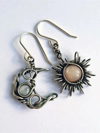 Alloy Moon & Sun Dangle Earrings Silver One Size