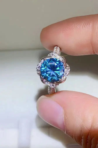 2 Carat Cobalt Blue Moissanite 925 Sterling Silver Ring Blue Rings