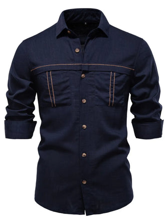 Men's Button Down Collared Neck Shirt Dark Navy