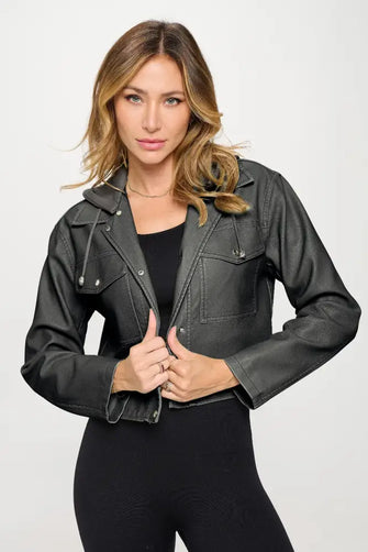 Coalition LA Snap Down Cropped Hooded Jacket Bronze Woman Outerwear