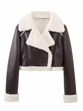 Collared Neck Long Sleeve Plush Cropped Jacket Woman Outerwear