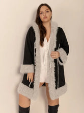Plus Size Fuzzy Trim Open Front Long Sleeve Hooded Coat Woman Outerwear
