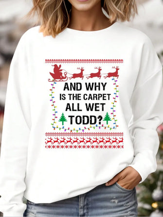Graphic Round Neck Long Sleeve Sweatshirt White Woman Sweatshirts