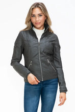 YMI Faux Layered Double-Zipper Jacket with Fuzzy Hood Woman Outerwear