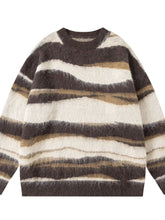Men's Wave Striped Pattern Oversized Knit Sweater Brown
