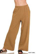 Deep camel cotton slub Zenana wide leg pants with soft textured fabric and elastic waistband for comfortable wear