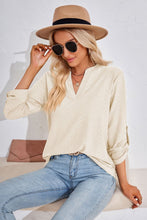 V-Neck Roll-Tap Sleeve Blouse Woman Blouses