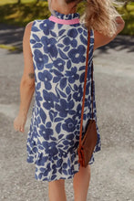 Floral Sleeveless Color Block Notched V Neck Mini Dress Casual Dresses