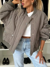Baseball Collar Snap Down Long Sleeve Jacket Taupe Woman Outerwear