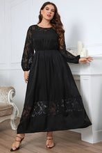 Honey Melo Apparel Plus Size Embroidery Round Neck Long Sleeve Maxi Dress Black