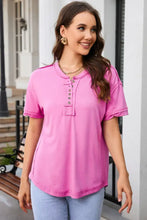 Exposed Seam Quarter-Button Tee Woman T Shirts