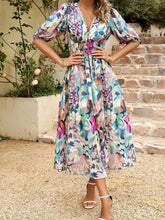 Printed Puff Sleeve Midi Dress Casual Dresses