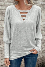 Cutout Round Neck Long Sleeve T-Shirt Light Gray