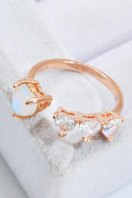 Natural Moonstone and Zircon Heart Open Ring Rings