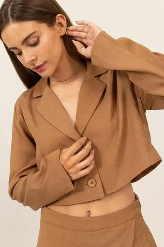 HYFVE Cropped Button-Down Blazer KHAKI Woman Outerwear