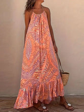 Backless Printed Halter Neck Maxi Cami Dress Coral Casual Dresses