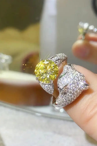 2 Carat Yellow Moissanite Animal Bypass Ring Yellow One Size Rings