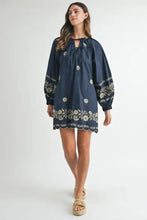 MABLE Embroidered Long Sleeve Peasant Mini Dress Casual Dresses