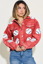 Baseball Sequin Dropped Shoulder Raw Hem Jacket Deep Red