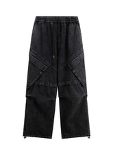 Men's Wide Leg Pants with Drawstring Waist Black