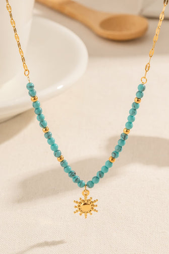 Turquoise Beaded 18K Gold-Plated Sun Shape Pendant Necklace Gold One Size