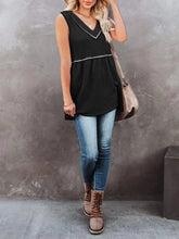 V-Neck Contrast Trim Waffle Knit Tank Top