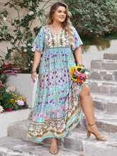 Plus Size Printed Tie Neck Flutter Sleeve Maxi Dress Maxi Dresses