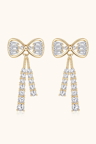 1.12 Carat Moissanite 925 Sterling Silver Bow Earrings Gold One Size