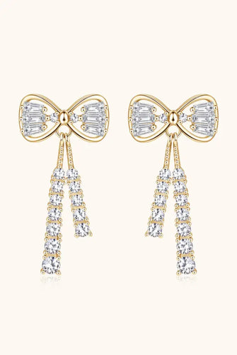 1.12 Carat Moissanite 925 Sterling Silver Bow Earrings Gold One Size Earrings