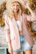 First Love Full Size Single-Breasted Flap Pocket Corduroy Blazer Woman Outerwear
