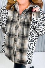 Plus Size Leopard Plaid Button Up Long Sleeve Shacket Dark Gray Woman Outerwear
