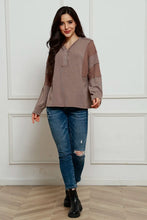 Waffle Buttoned Long Sleeve Top Woman Blouses