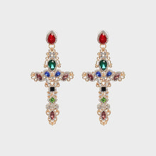 Rhinestone Alloy Cross Earrings Multicolor One Size