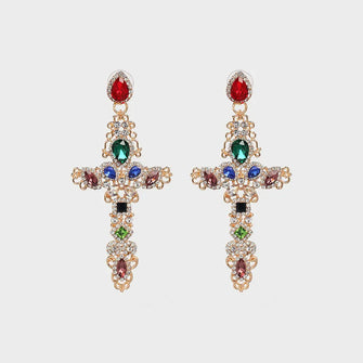 Rhinestone Alloy Cross Earrings Multicolor One Size