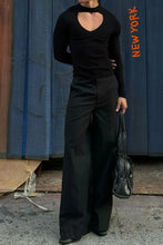 Men's Cutout Front Long Sleeve T-Shirt Black