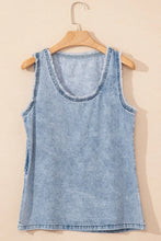 Mineral Wash Denim Frayed U Neck Sleeveless Top