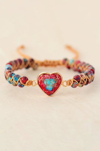 Handmade Heart Shape Natural Stone Bracelet Red One Size