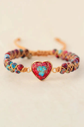 Handmade Heart Shape Natural Stone Bracelet Red One Size Necklaces